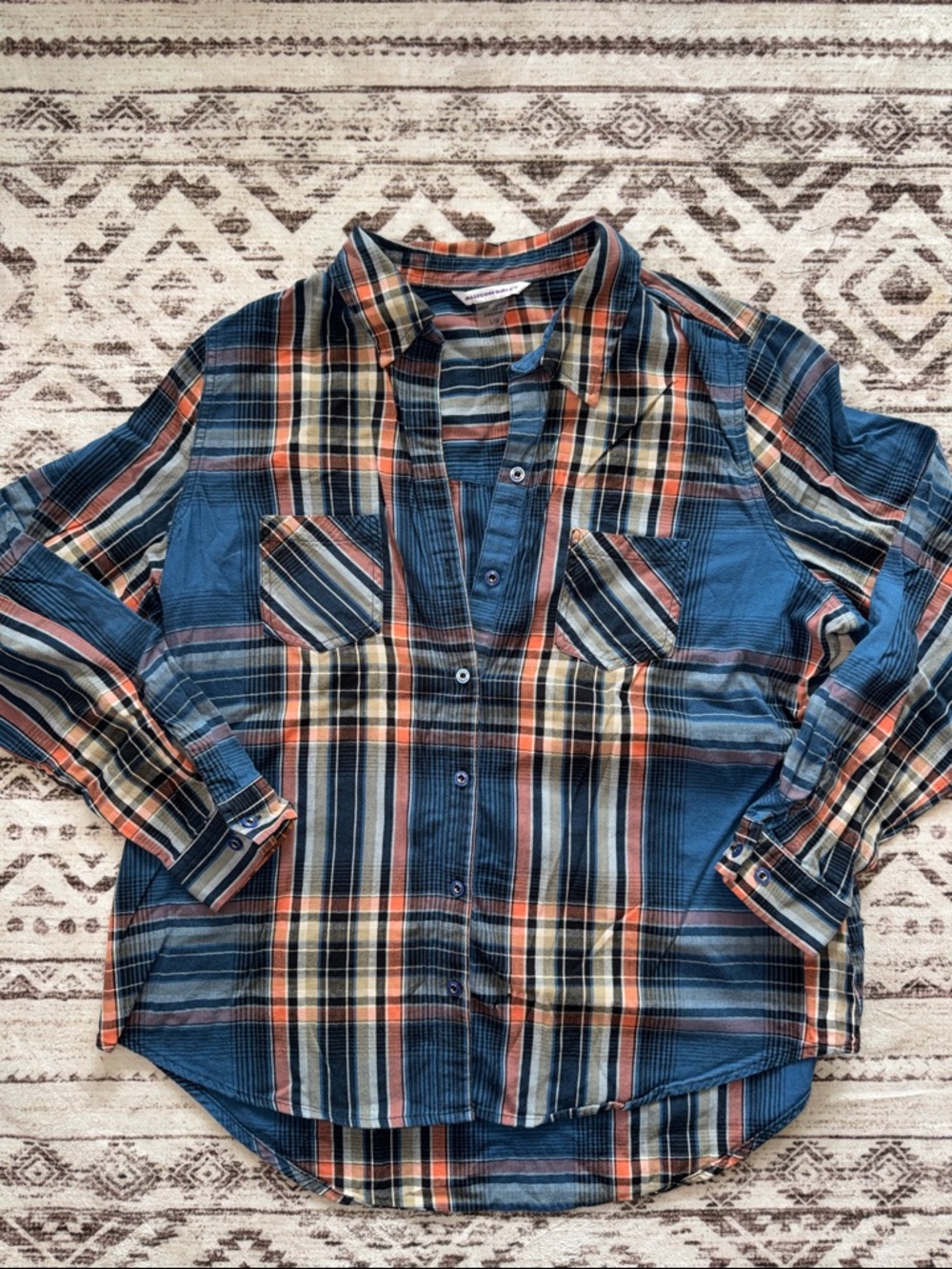 Allison Daley Blue and Orange Plaid Shirt